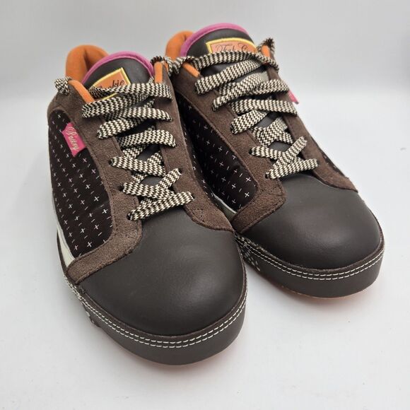 Fab Cookie Pastry Women’s Shoes 8.5 Brown Pink Suede Leather Sneakers Retro Y2K - Picture 9 of 11